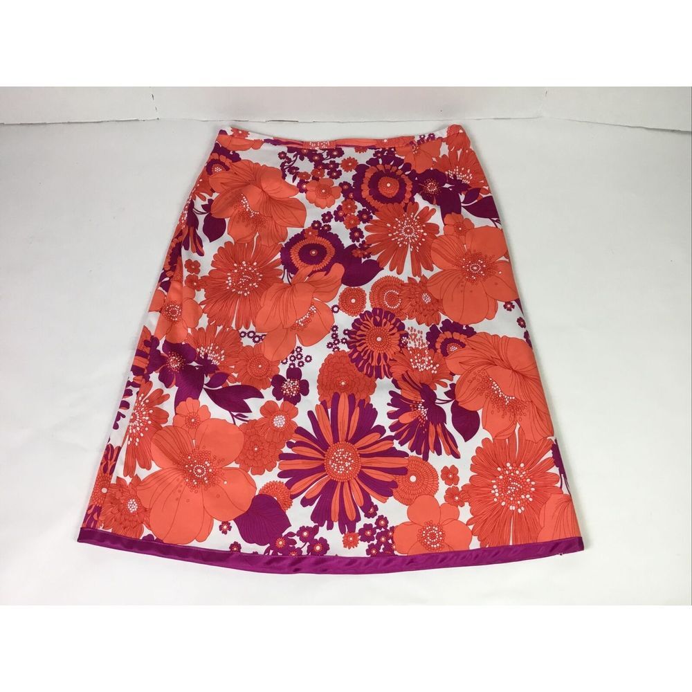 Chadwicks Skirt women's Size 10 Real Comfort Floral White Orange USA zip up w/28